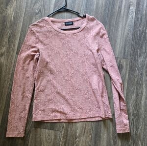 *SOLD*New York & Co Pink Floral Lace Long Sleeve Crew Neck Tee Large